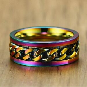 Rainbow multicolor Stainless steel rotating fidget spinner ring